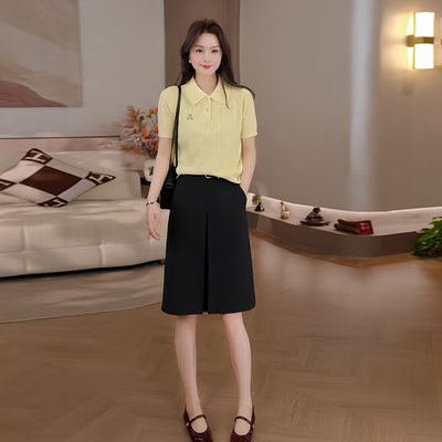 豆豆DE【小熊刺绣】春季新款时尚百搭针织polo衫上衣女26CM7102-1