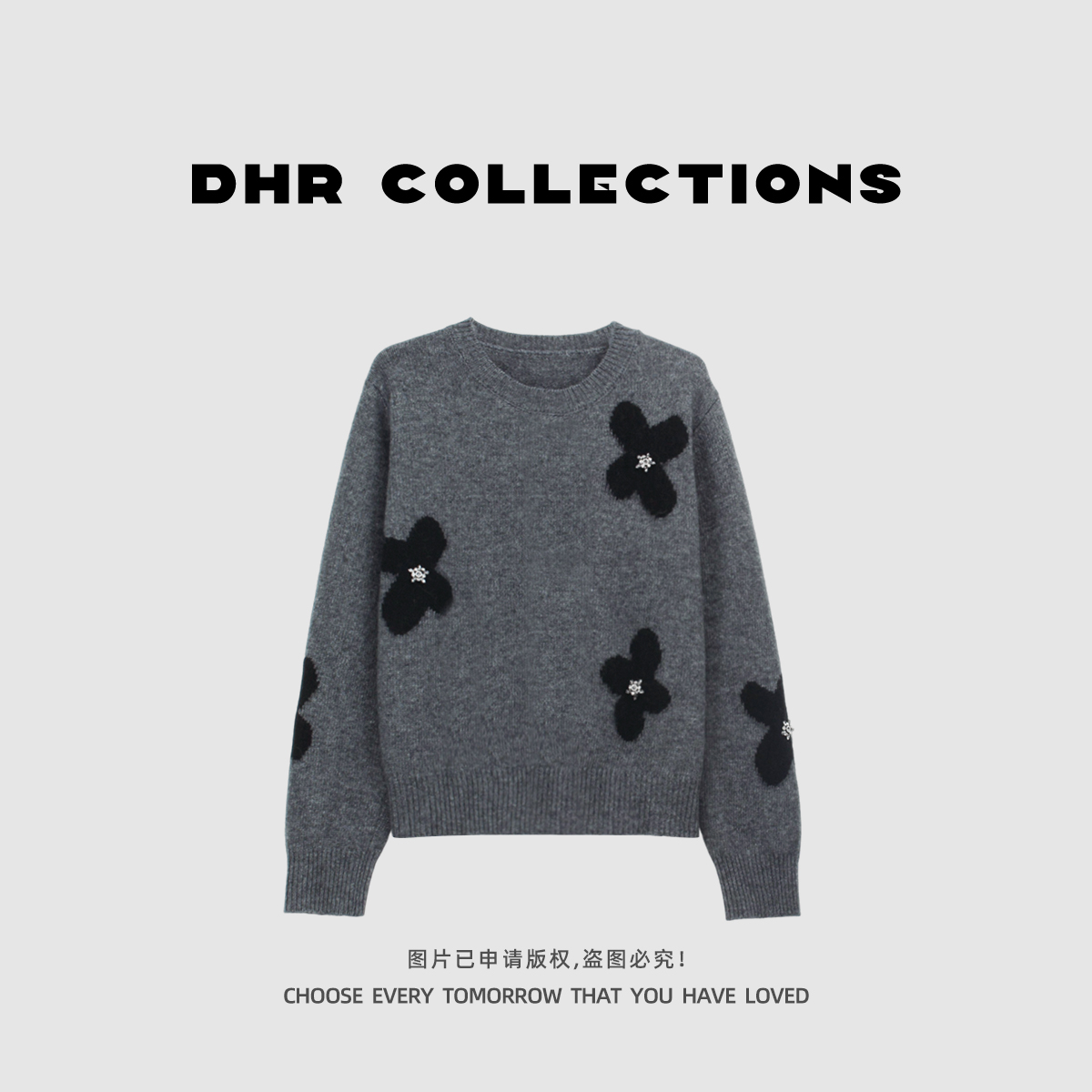 豆豆9【镶钻小花】纯羊毛+兔毛设计感针织衫套头/开衫款3831225DM