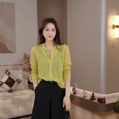 豆豆DE【镂空设计】天丝+亚麻春款时尚百搭针织开衫上衣-26CM1485