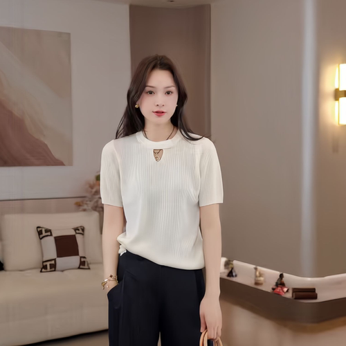 豆豆DA【60支桑蚕丝针织T】春装绵羊毛短袖小心机打底26CT26022