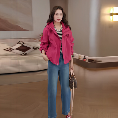 豆豆 冲锋衣2026春季新款INS风潮连帽夹克外套上衣女-26CW7701