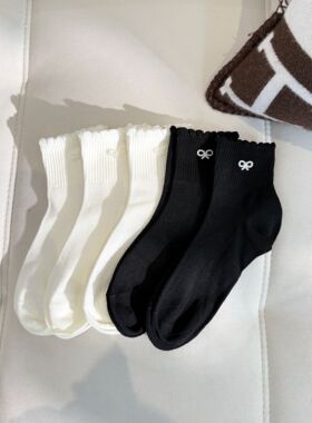 豆豆DA 【蝴蝶结花边袜】精梳棉中筒袜纯色百搭休闲袜子-WZ8-14