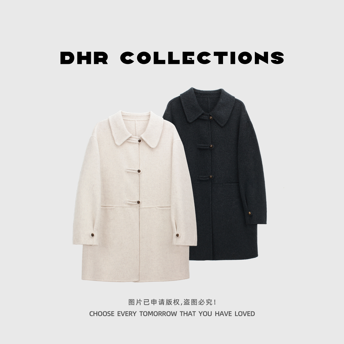 豆豆11【冬日街头】绵羊毛中长款毛呢大衣保暖时尚外套-2141525DW