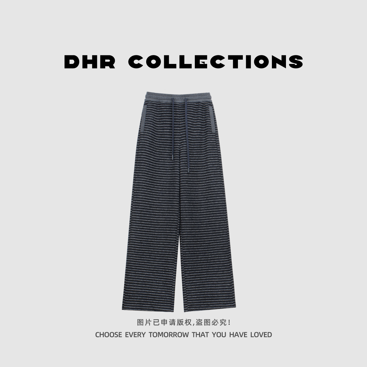 豆豆11【羊毛条纹裤】加绒加厚减龄宽松休闲百搭直筒裤女-25DK162