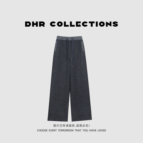 豆豆11【羊毛条纹裤】加绒加厚减龄宽松休闲百搭直筒裤女-25DK162