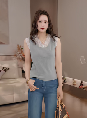 豆豆DA【内搭神器】蕾丝背心女春夏无袖v领打底衫小衫-D952