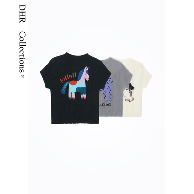 豆豆DC【动物园】三宅印花简约百搭短袖T恤女减龄上衣-26CT60235