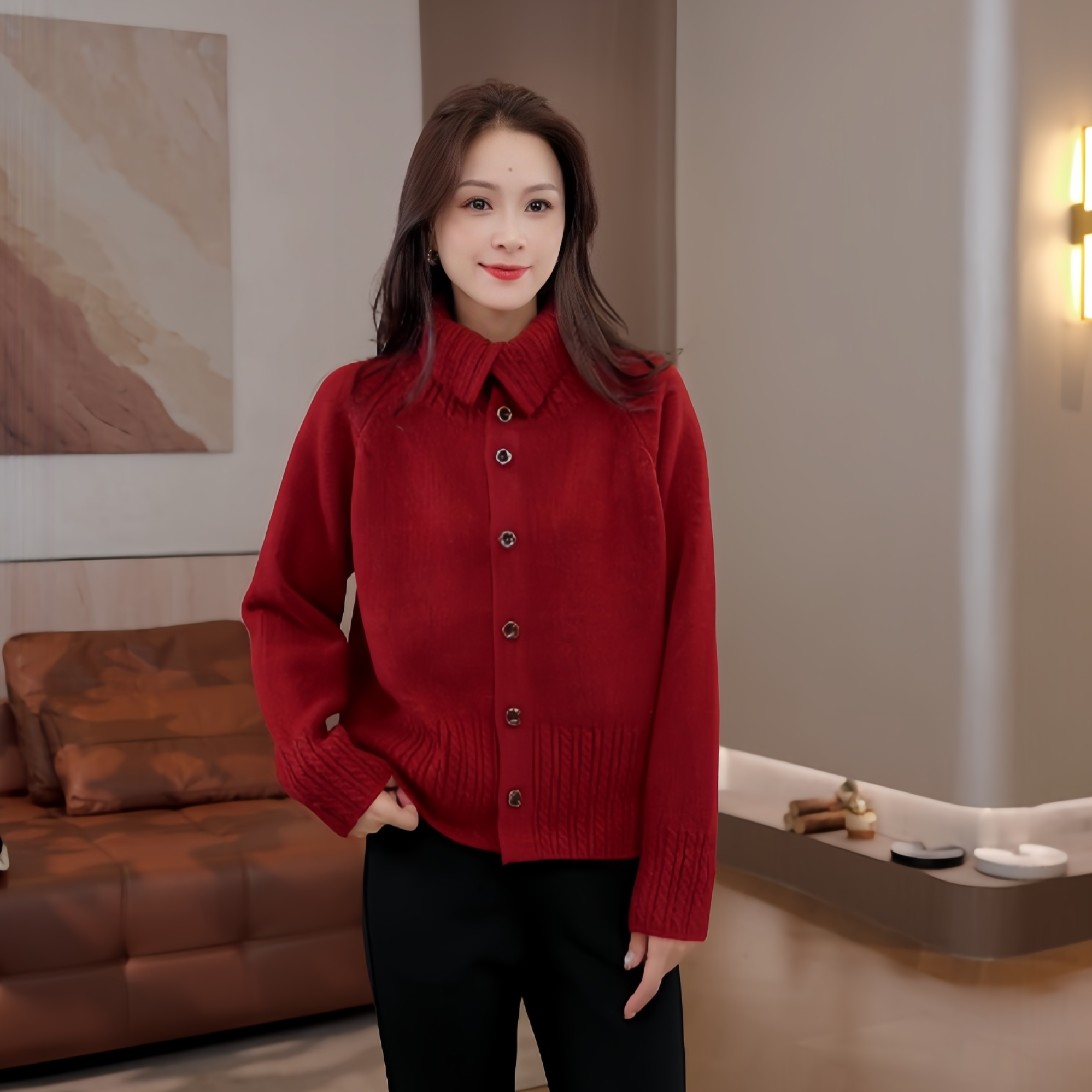 豆豆1【听山月】2025秋冬新款厚实毛衣纯色单排扣针织衫-F0425QM,女装/女士精品,毛衣,淘宝优惠券,粉丝福利购,淘宝优惠卷