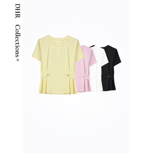 豆豆DF【夏凉】收腰T恤女夏季薄款再生纤维素时尚上衣-26CC142