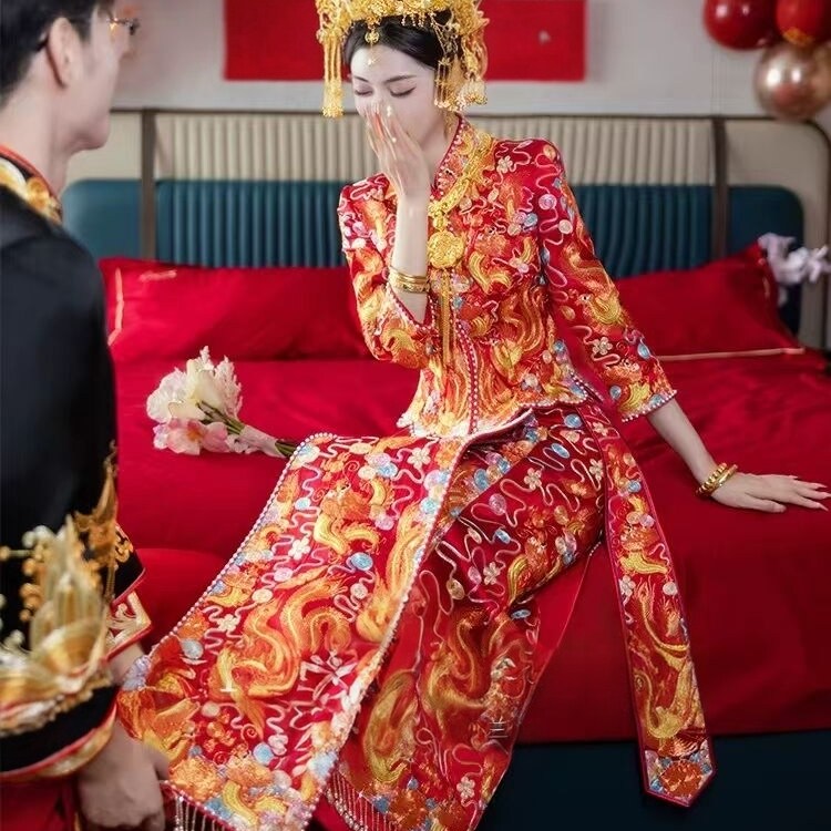 重工红色龙凤褂婚服新款