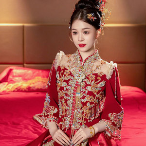 重工奢华高级丝绒新中式新娘嫁衣秀禾服龙凤褂敬酒服新娘结婚出阁