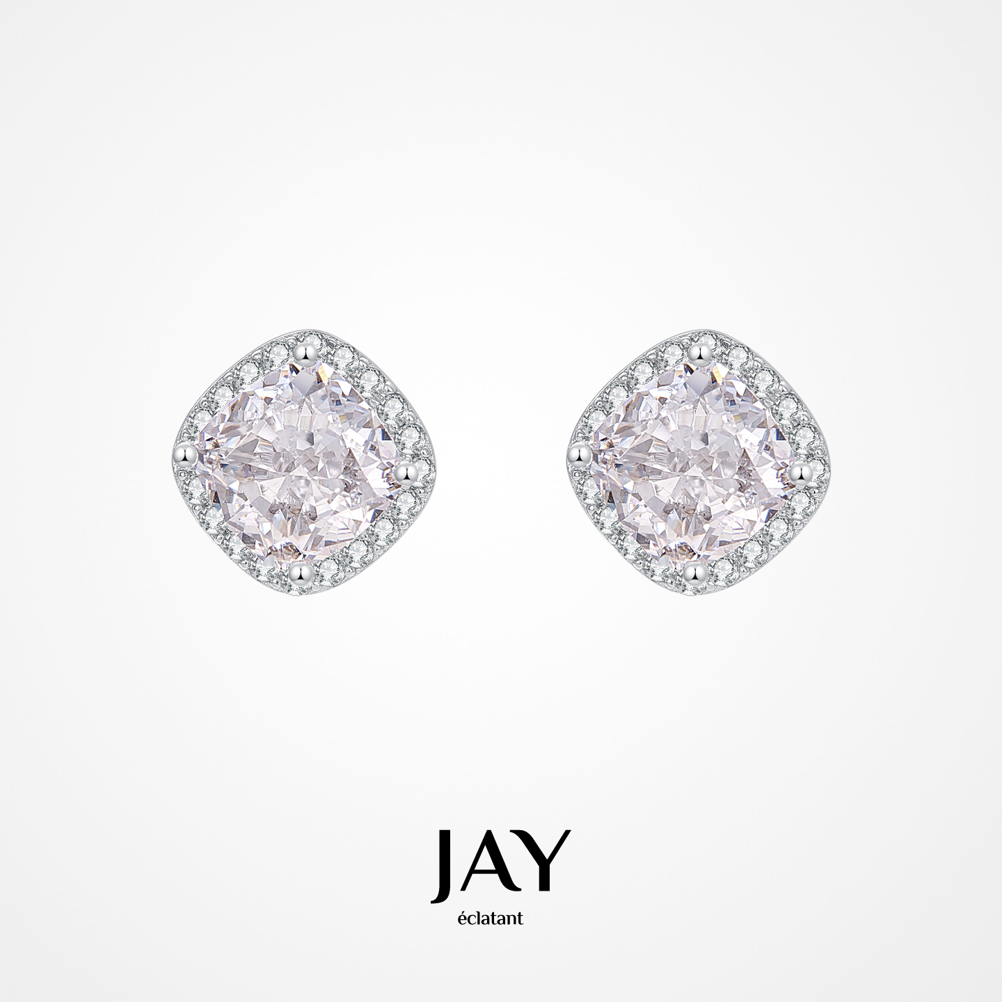 JAY璀璨方形耳钉925银女友礼物