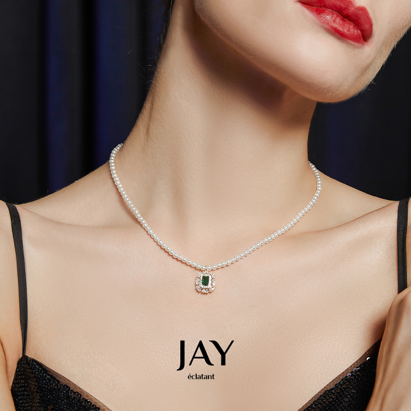 JAY复古珍珠项链2024新款法式锁骨链女高级感吊坠颈链轻奢配饰