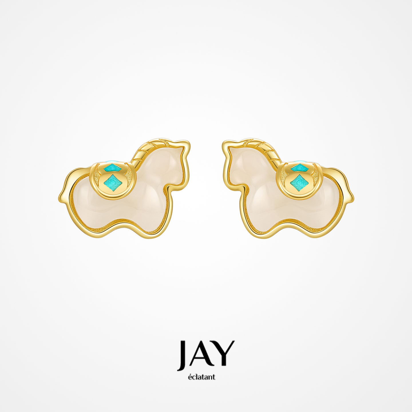 JAY纳福生肖马耳钉和田玉耳饰