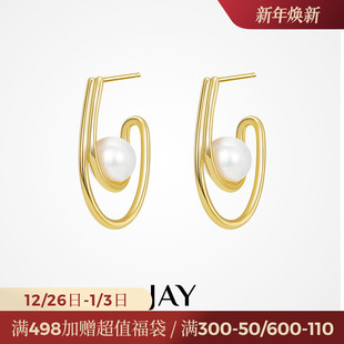 JAY金色小众耳环高级感轻奢耳饰方圆脸珍珠耳钉女2025新款 耳坠