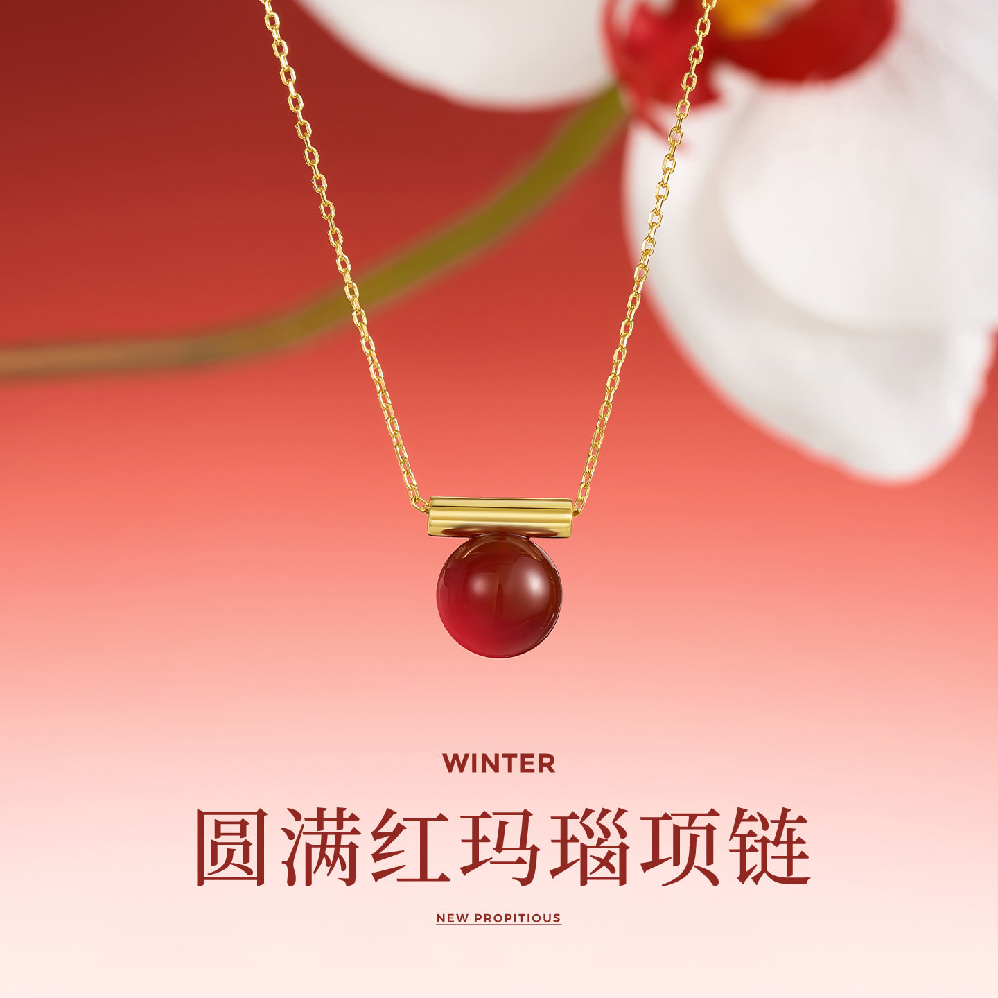 JAY圆满系列红玛瑙项链925银锁骨链红色过年春节吊坠生日新年礼物