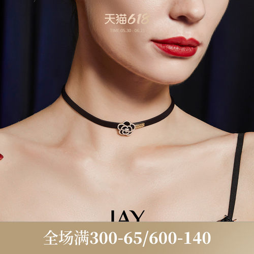 JAY黑色颈链山茶花项链女高级感