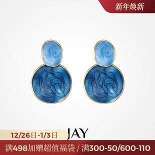 JAY蓝色耳环2023年新款 耳坠 潮耳饰气质女小众设计感高级感时尚