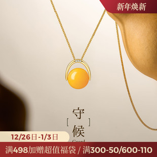 JAY复古蜜蜡项链轻奢小众吊坠秋冬毛衣配饰925银锁骨链女生日礼物