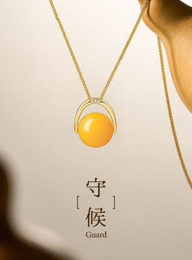 JAY复古蜜蜡项链轻奢小众吊坠秋冬毛衣配饰925银锁骨链女生日礼物