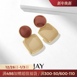 JAY复古港风耳环轻奢高级感耳坠女2024新款 耳饰方圆脸生日礼物