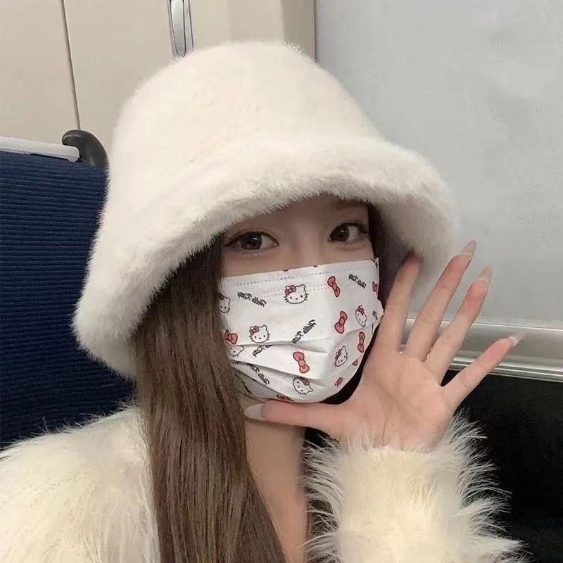 秋冬季旅游拍照毛绒春秋冬季时尚保暖新款毛茸茸帽子  渔夫帽