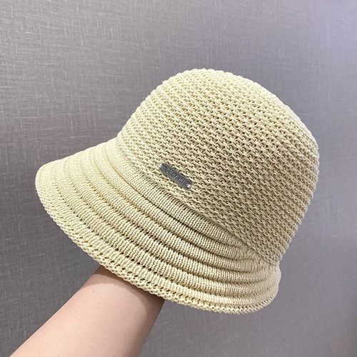 春夏新款针织透气渔夫帽子女韩版简约百搭显脸小遮阳帽可折叠盆帽