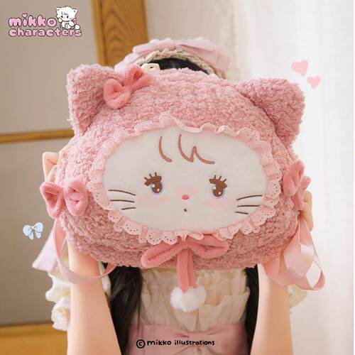 【日本代购】正版Mikko小猫大脸包包毛绒玩偶双肩背包lolita礼物