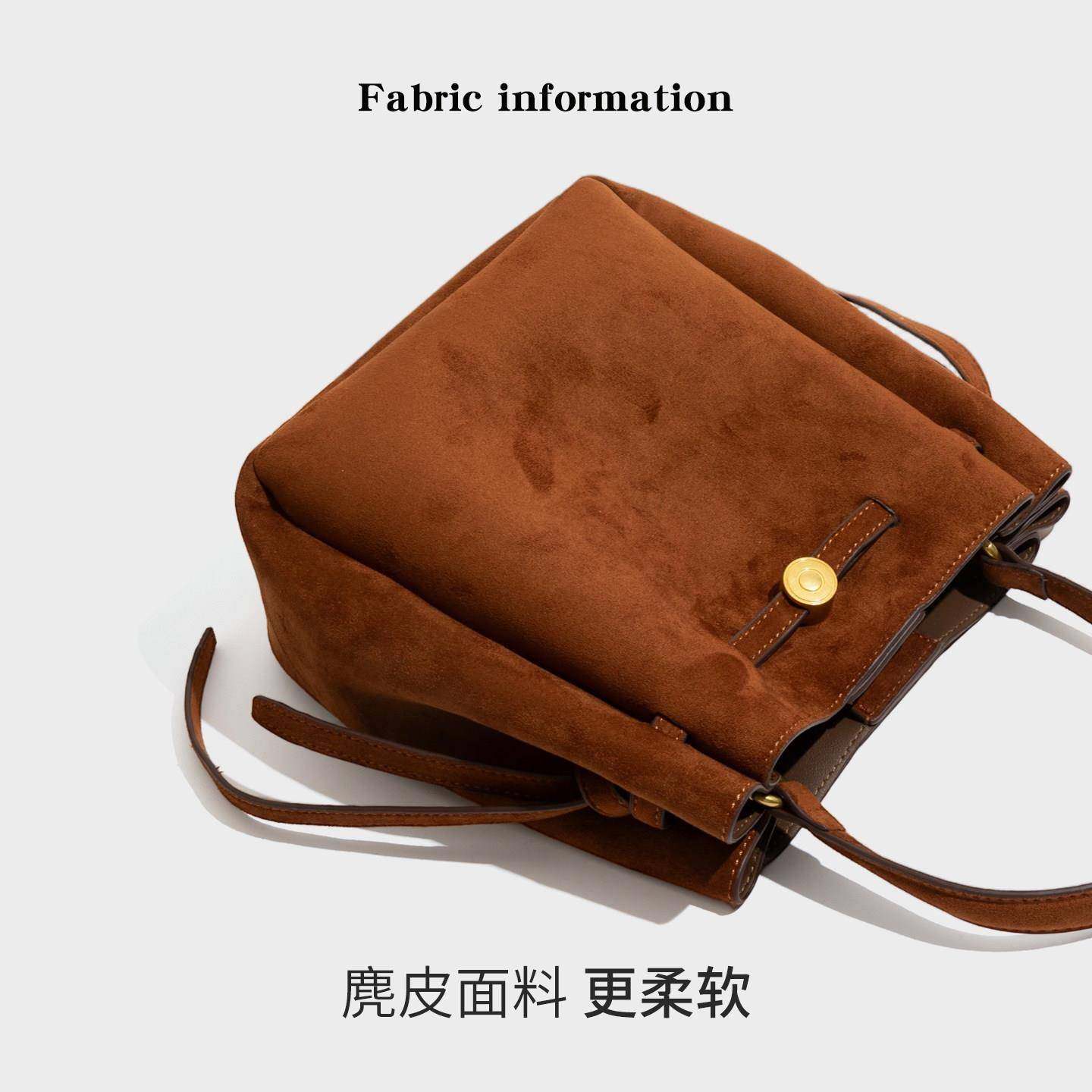 【日本购】麂皮水桶包女棕色休闲简约手提斜挎包小众高级感菜篮子,箱包皮具/热销女包/男包,通用款女包,淘宝优惠券,粉丝福利购,淘宝优惠卷