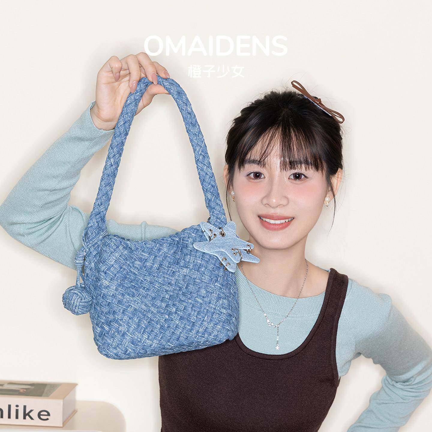 【日本购】紮染牛仔蓝手工编织水桶包女复古小众菜篮子包托特包斜,箱包皮具/热销女包/男包,水桶包,淘宝优惠券,粉丝福利购,淘宝优惠卷