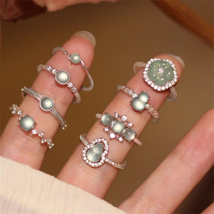 古风新中式翡翠葫芦戒指女不掉色小众设计轻奢高级感独特开口指环