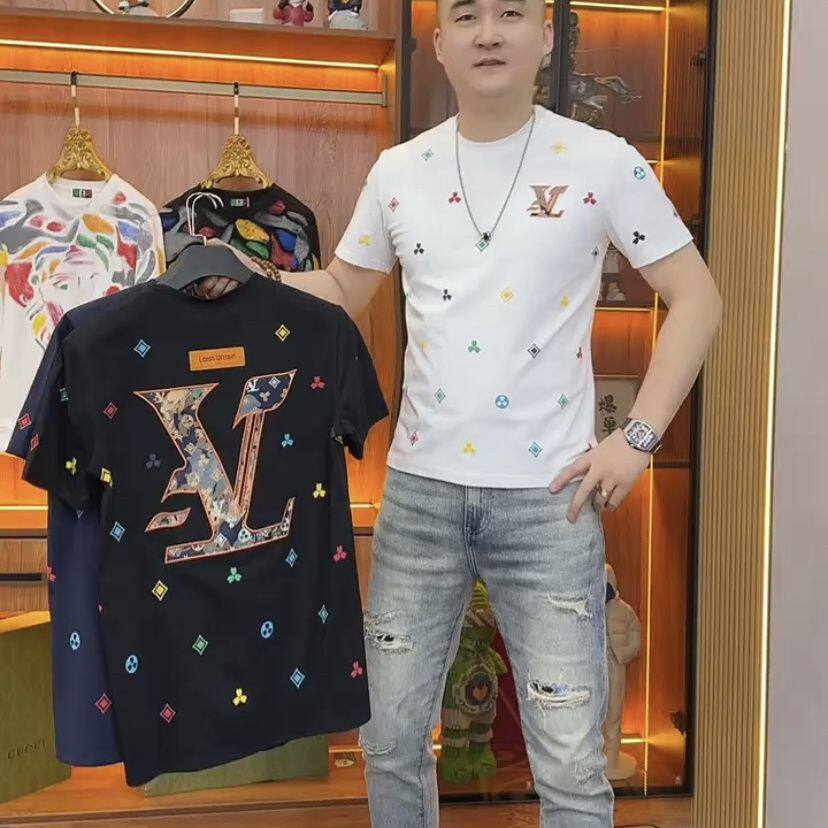 欧货AN&LV/岸绿夏季新款男士时尚潮流圆领发泡潮牌短袖半袖百搭T