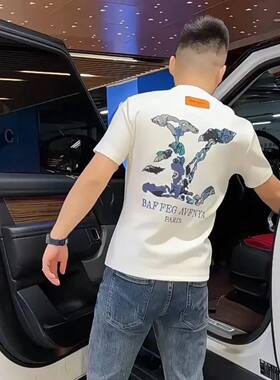 欧货AN&LV/岸绿欧洲站新款纯棉男士潮流短袖T恤夏季圆领印花半袖