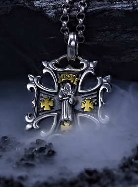 s925纯银西方神十字架吊坠男士个性潮款欧美风复古做旧项链挂坠女