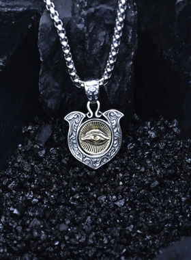 S925纯银复古手工泰银眼睛吊坠项链男女款个性图腾项链饰品