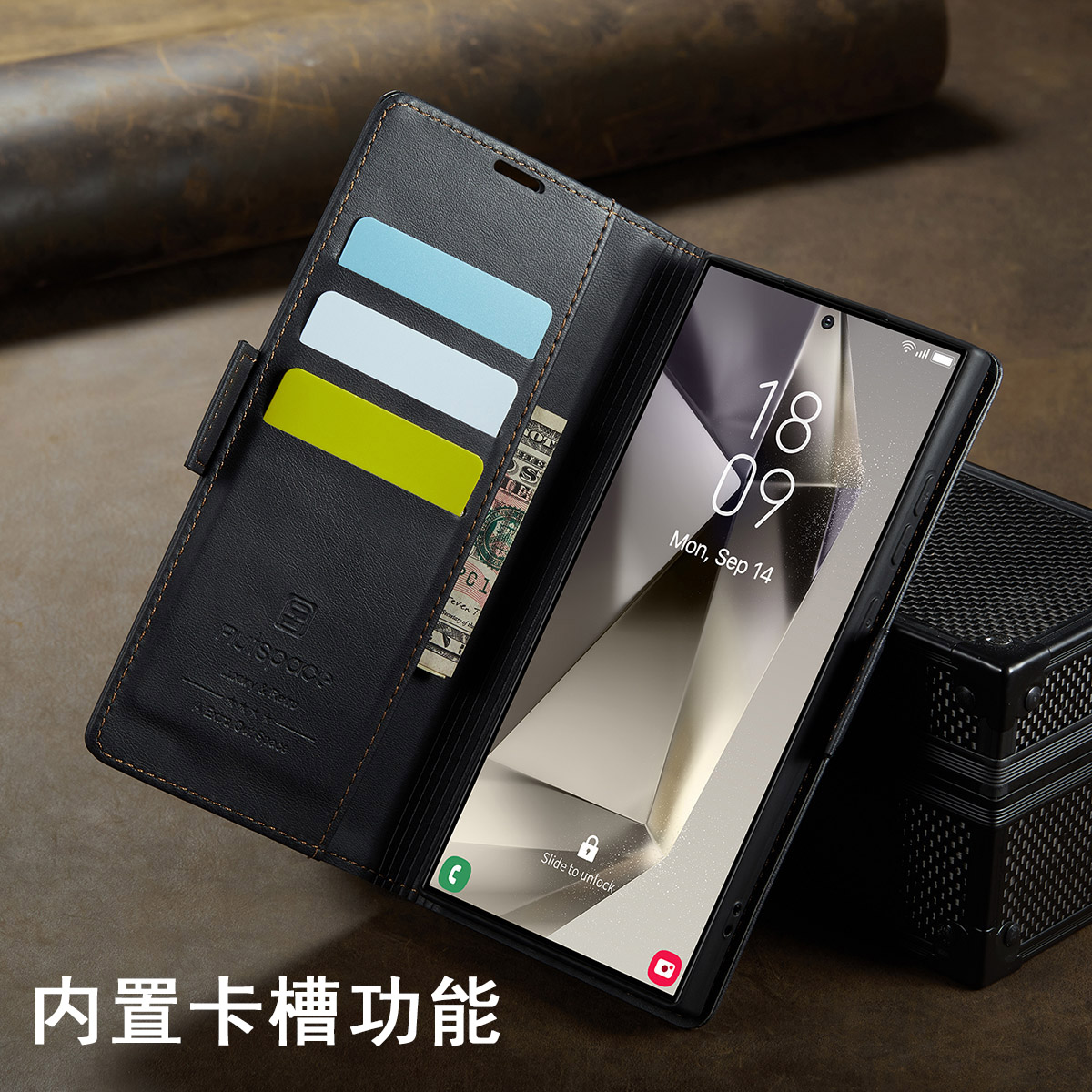 适用三星GalaxyS25手机壳磁吸扣翻盖皮套S24Ultra防摔保护套S23Plus支架插卡商务壳S22+支架S21FE硅胶软内壳