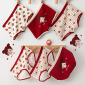 儿童内裤 女童纯棉10平角三四角小女孩宝宝龙年红色本命年短裤 秋冬