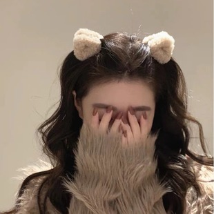 甜美羊羔毛猫耳朵发夹女前额侧边刘海碎发小抓夹可爱公主头发卡头
