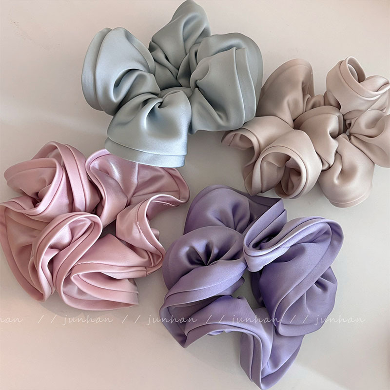 清新配色法式高级感大肠发圈ins超大木耳边花苞缎面大肠圈气质发