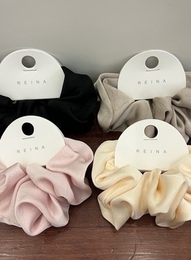 韩国东大门高品质暗纹理缎面大肠发圈气质高级感奶油色发绳发饰女