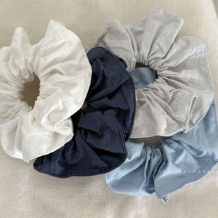 衬衫面料条纹大肠发圈牛仔蓝色高级感发绳头绳皮圈韩国ins博主发