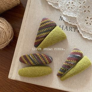 绿色斜纹咖色手工bb夹侧边碎发夹女春季高级感发夹刘海可爱卡子