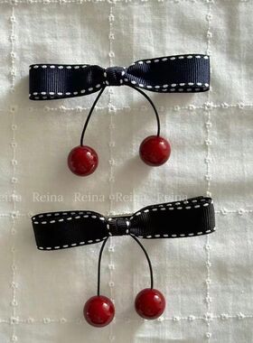 韩国东大门REINA布艺蝴蝶结樱桃吊坠鸭嘴夹简约甜美可爱刘海发夹