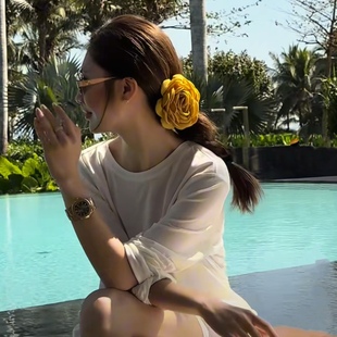 超美！黄玫瑰 9cm/Caro同款玫瑰花抓夹颜色花朵抓夹博主推荐