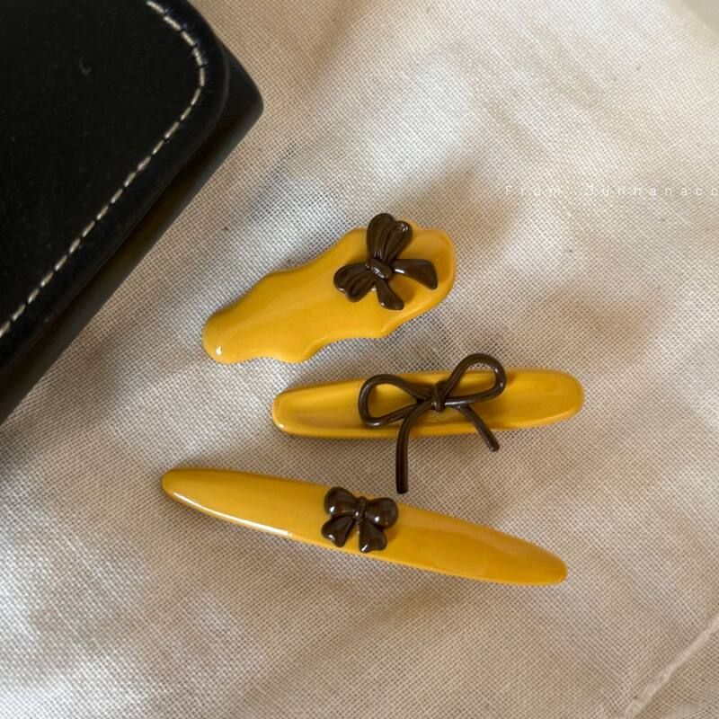 美拉德棕色蝴蝶结发夹波浪刘海