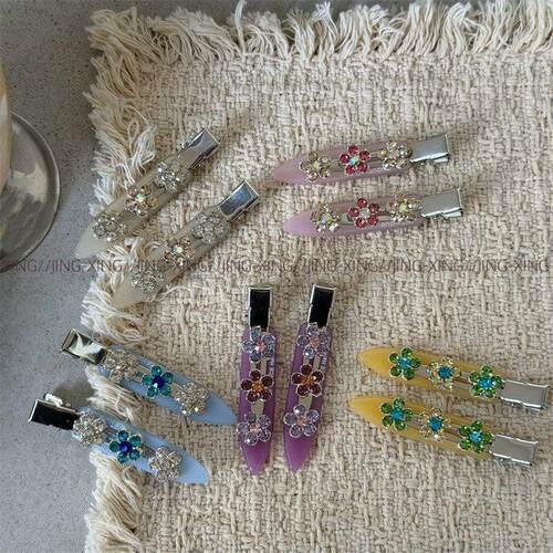 韩系彩色花朵水钻鸭嘴夹精致镶钻小花侧边夹刘海夹轻奢少女碎发卡