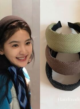 章若楠同款棉麻波点宽边发箍韩系高级感头箍增高颅顶压发发卡发饰