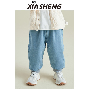 儿童加绒婴儿长裤 夏生 子宝宝春装 男女童裤 春秋 弹力束脚软牛仔裤