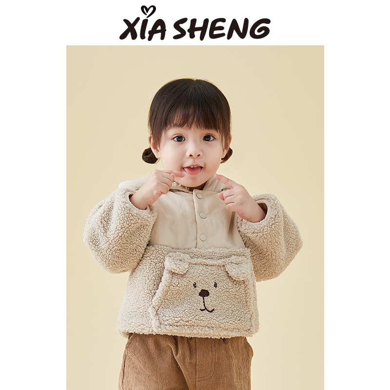 夏生拼接羊羔绒棉服外套