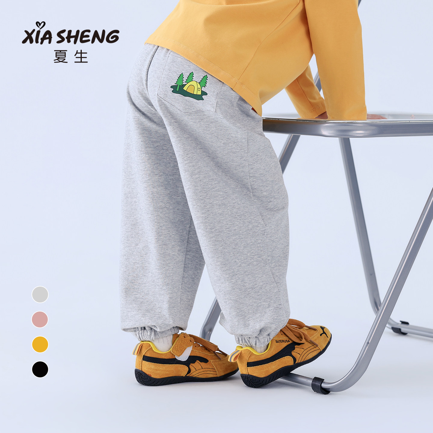 夏生纯色束脚裤男女童宽松舒适休闲卫裤百搭印花长裤儿童春装新品